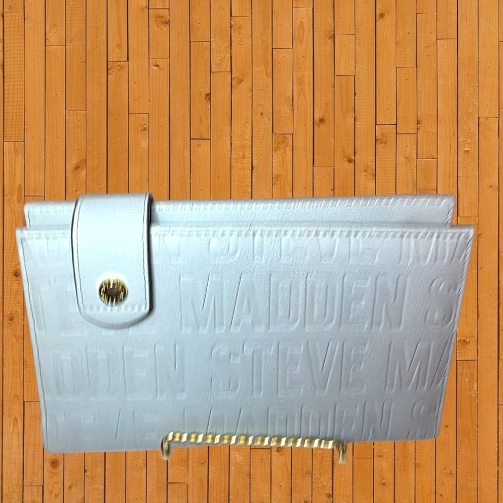Steve Madden Large Wallet Baby Blue Embossed Logo Zip Around Clutch